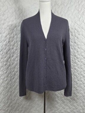 Eileen Fisher 100% Italian Yarn Wool Cardigan Sweater Size S Purple Hong Kong